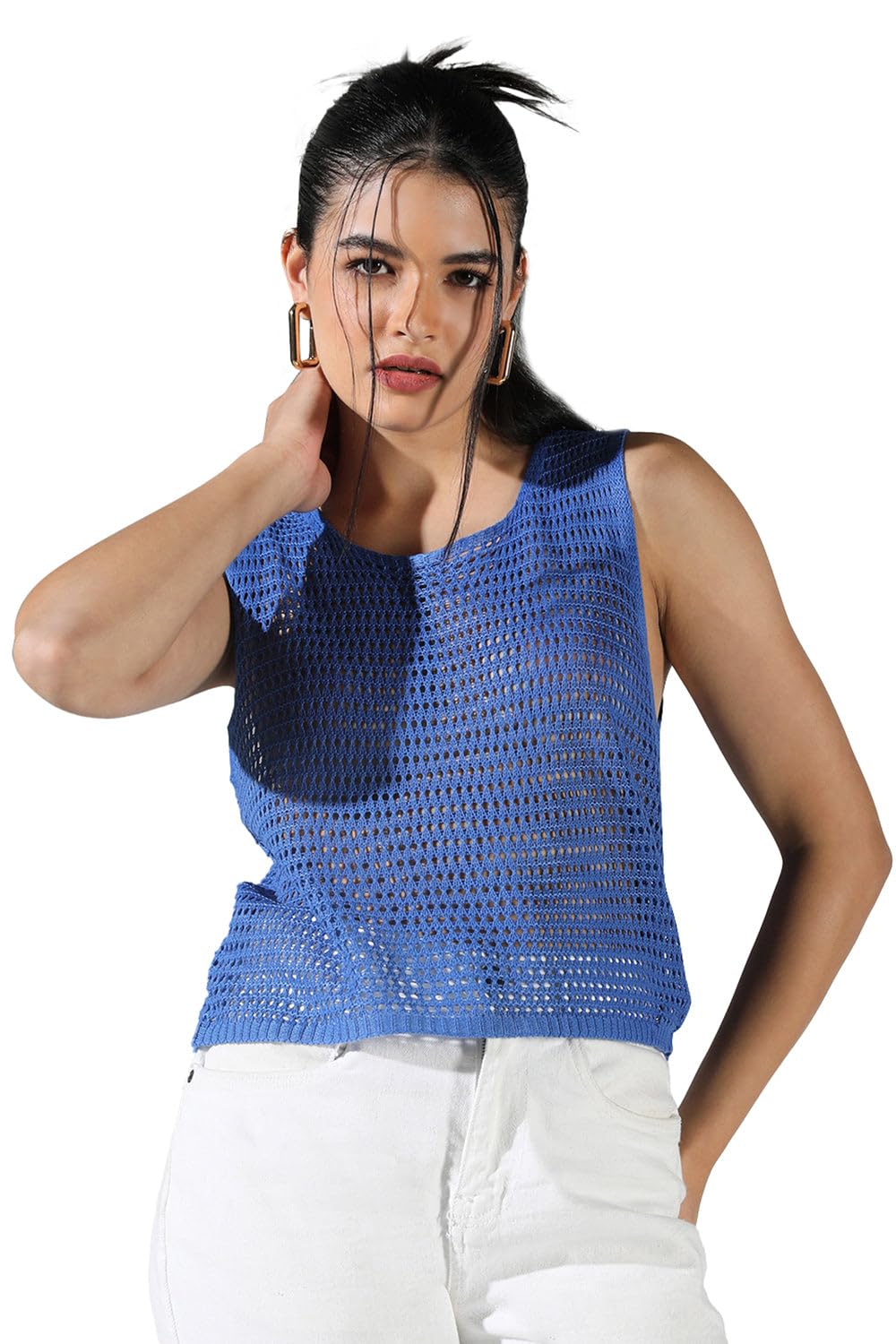 SHOWOFFFF Edition Women's Crochet Blue Vest Top-CHN-0046_Blue-P - Review, Price and Buying Guide