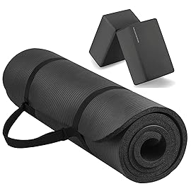 Fitvids All Purpose 1/2-Inch Extra Thick High Density Anti-Tear Exercise Yoga Mat with Carrying Strap and Yoga Blocks, Black