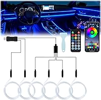 Vista 8 de LivTee - Luces LED inteligentes para interior de automóvil con puerto USB, tira de luces LED de fibra óptica, control inalámbrico por aplicación