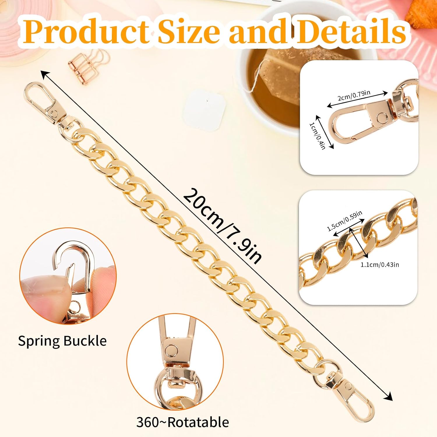 Tucnoeu 2pcs Purse Extender Chain, 7.9 Inch Gold Purse Chain Strap image 2