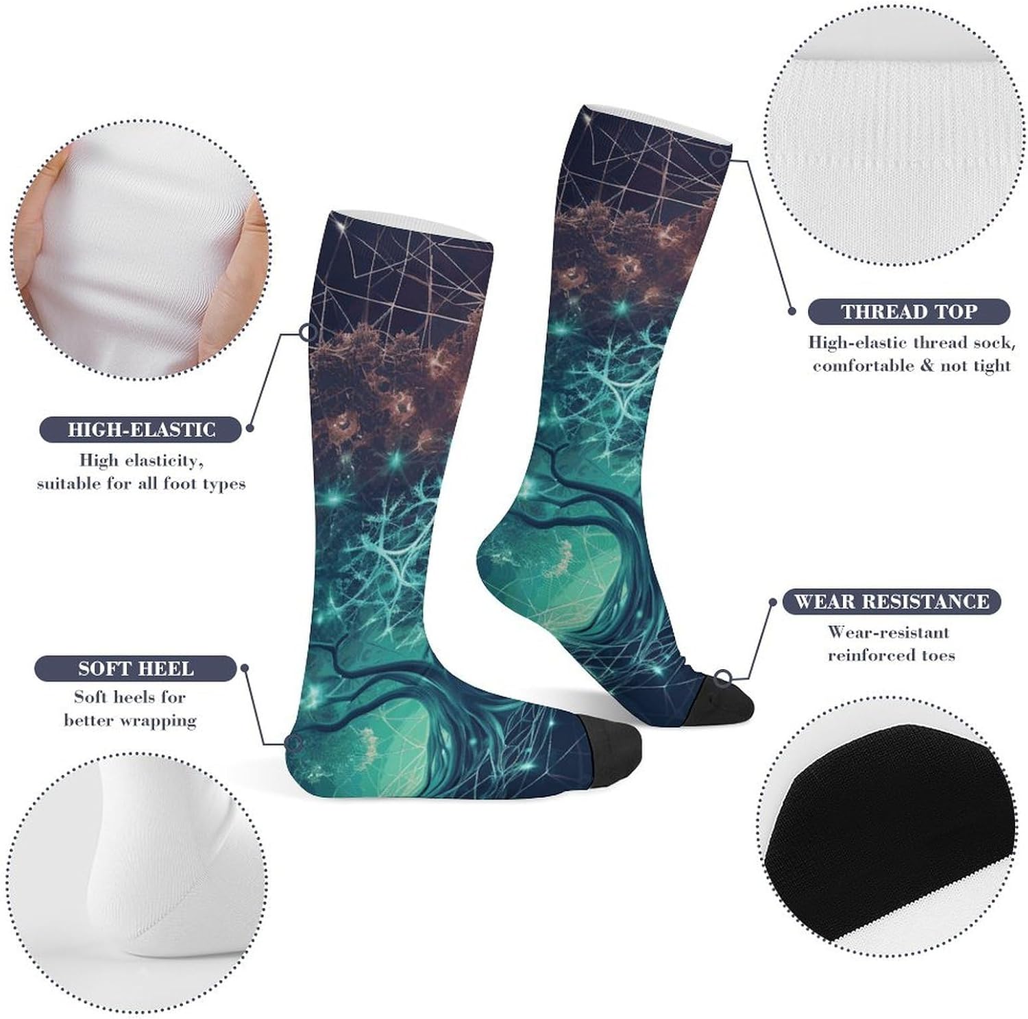 Futuristic Tree Knee High Soccer Socks Moisture Wicking