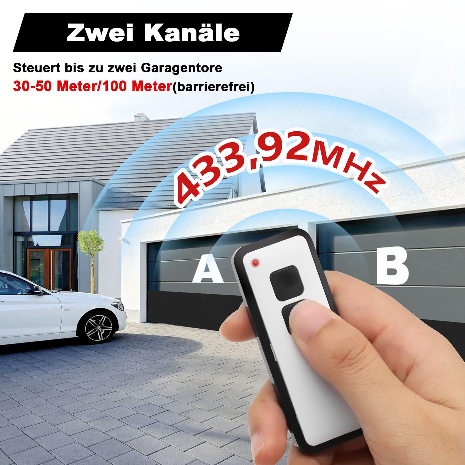 Handsender für Novoferm, 433,92MHz Garagentor Fernbedienung für Novotron 522, 524, 502 MAX43-2, 512 Mix 43-2, 2 Kanal, 2er Pack