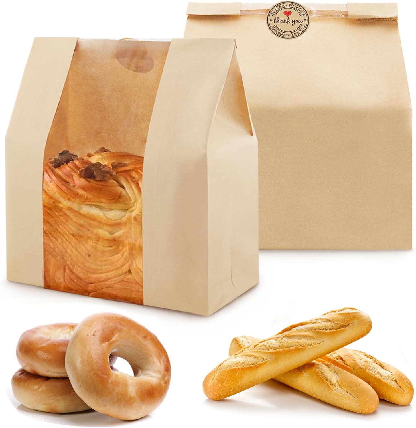 100 Pcs Paper Bread Bags for Homemade Bread, Paper Bakery