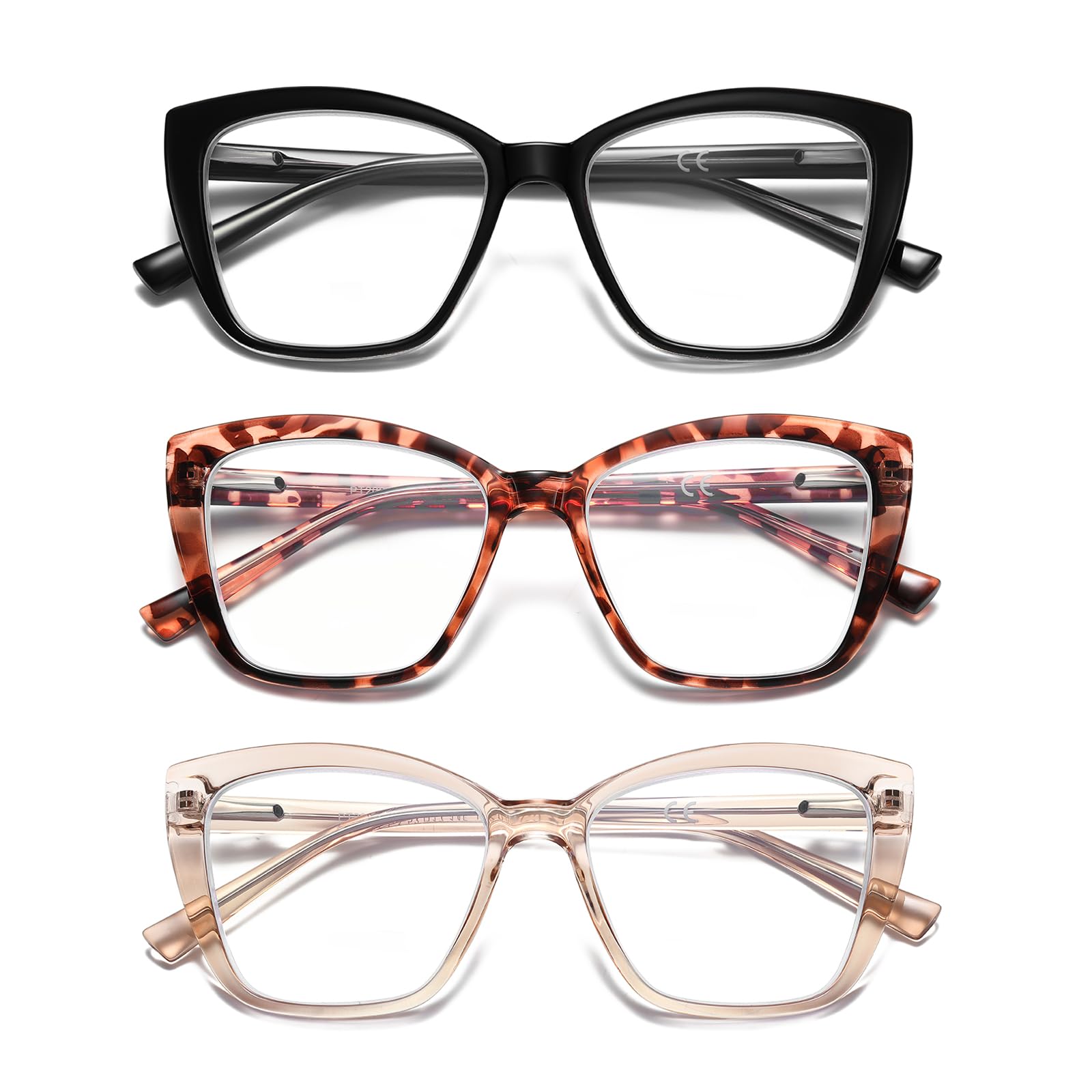 Lesebrille für Damen, Katzenaugen-Lesebrille, Blaulichtblock, Computerbrille, stilvolle Designer-Brille, bruchsicher, groß, modisch, 3 Stück