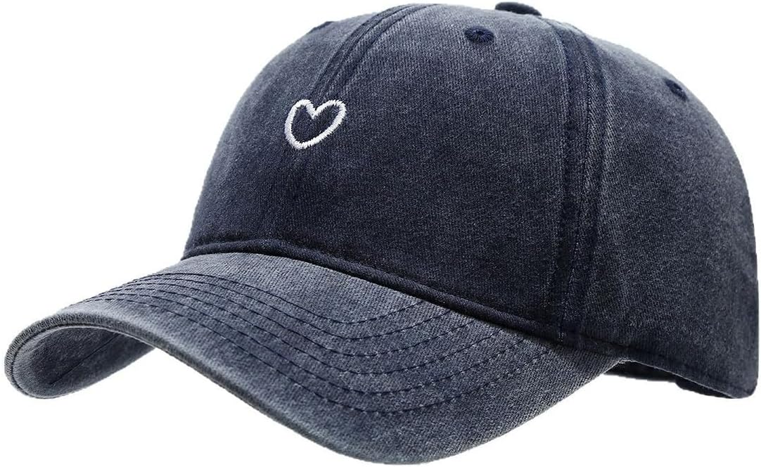 Women's Cute Heart Embroidered Baseball Cap Adjustable Vintage Washed Cotton Low Profile Dad Hat - Image 2