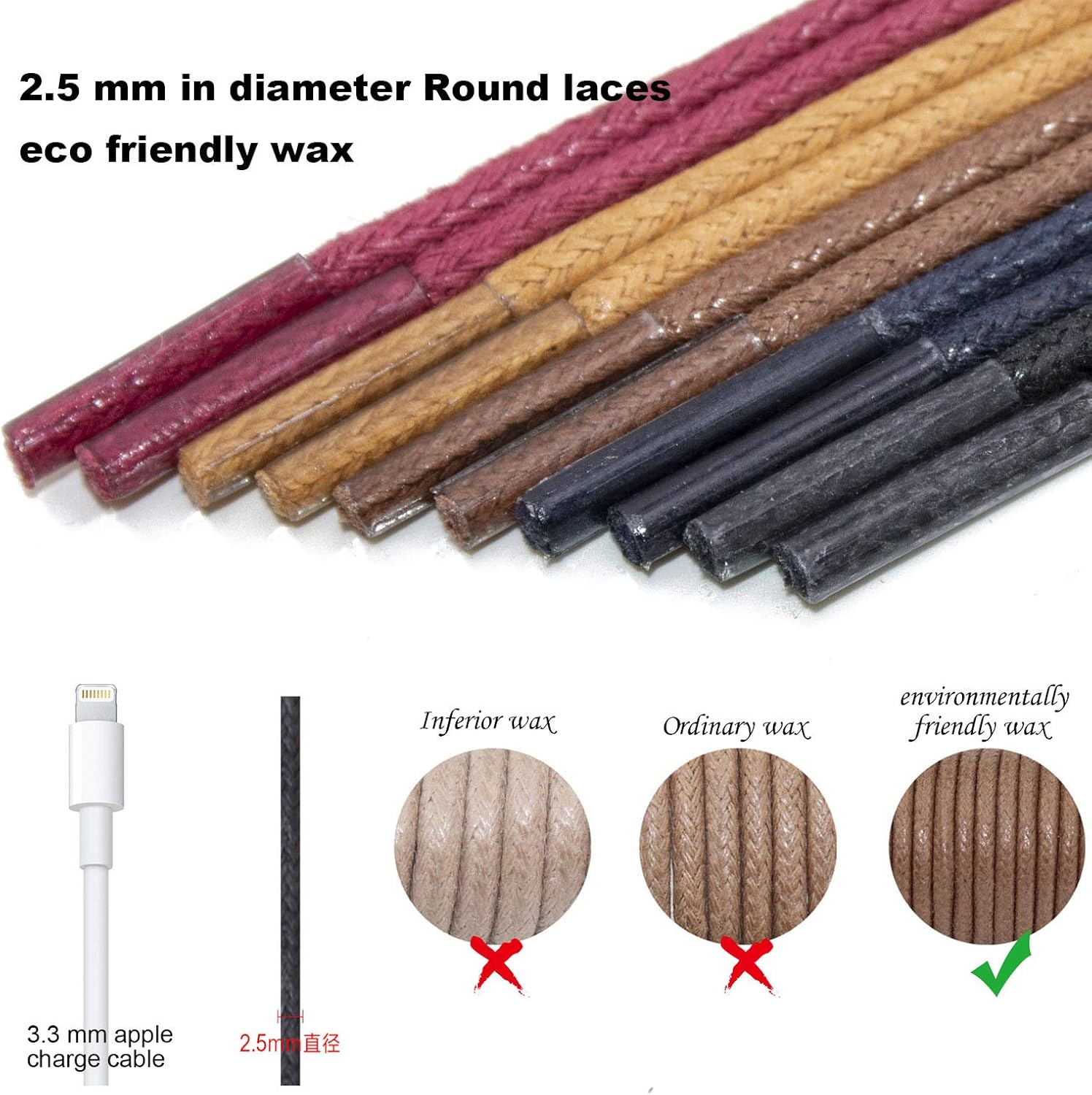 Handshop Waxed Boot Shoelaces 10 Colors 27"-48" Round Shoe Laces for Dress Shoes : Clothing, Shoes & Jewelry