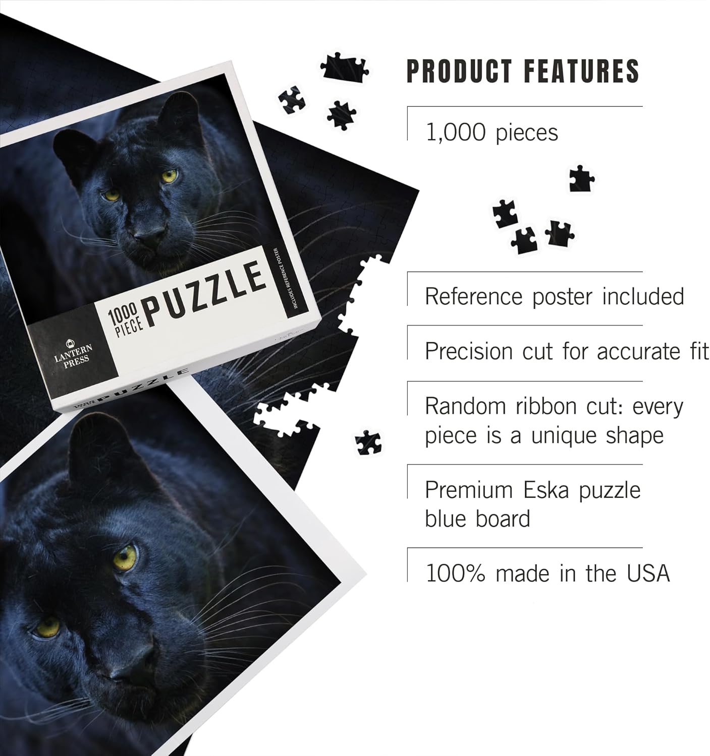 Lantern Press Black Panther 1000 Piece Jigsaw Puzzle for Adults, Made in USA with Reference Poster