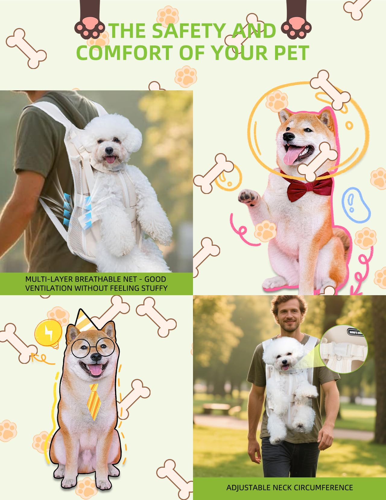 Mochila para Mascotas, Mochila Ajustable para, Mochila Transpirable para Gatos, para Perros pequeños y medianos, Gatos y Cachorros (Beige, Medium)