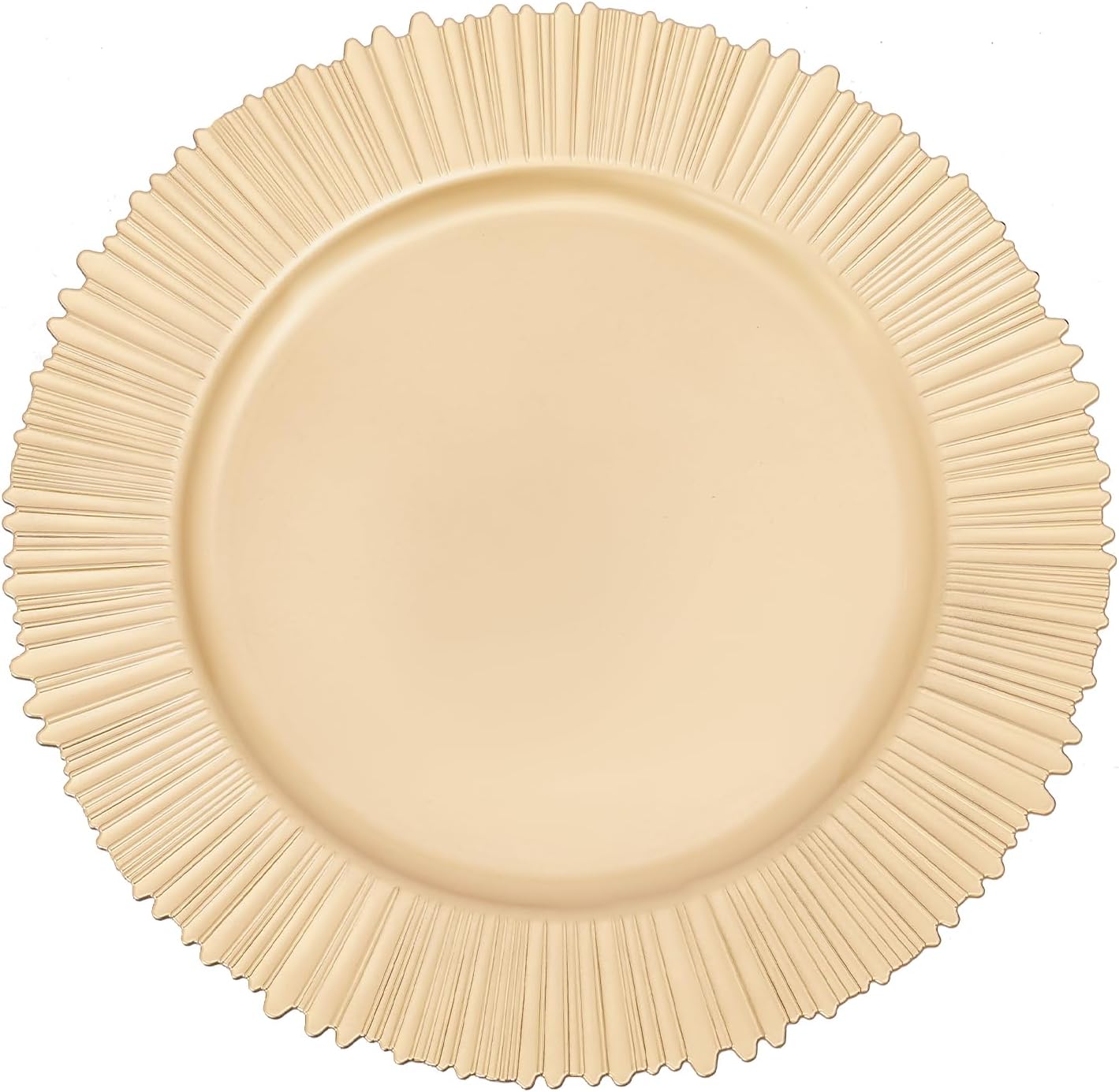 Gold/Silver Charger Plates - 13 Inch Bulk Pack of 50/100, Round Metallic PP Plastic Wedding Charger Plates for Banquet, Catering & Event Table Decor,Round Ruffled Rim (100, Gold)