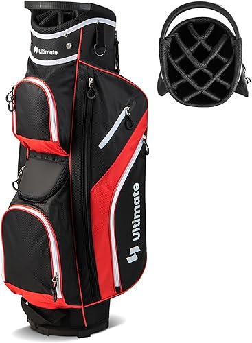 Goplus Bolsa de carrito de golf con divisores superiores de 14 vías, bolsa de carrito de golf con 9 bolsillos con cremallera, bolsa refrigeradora,