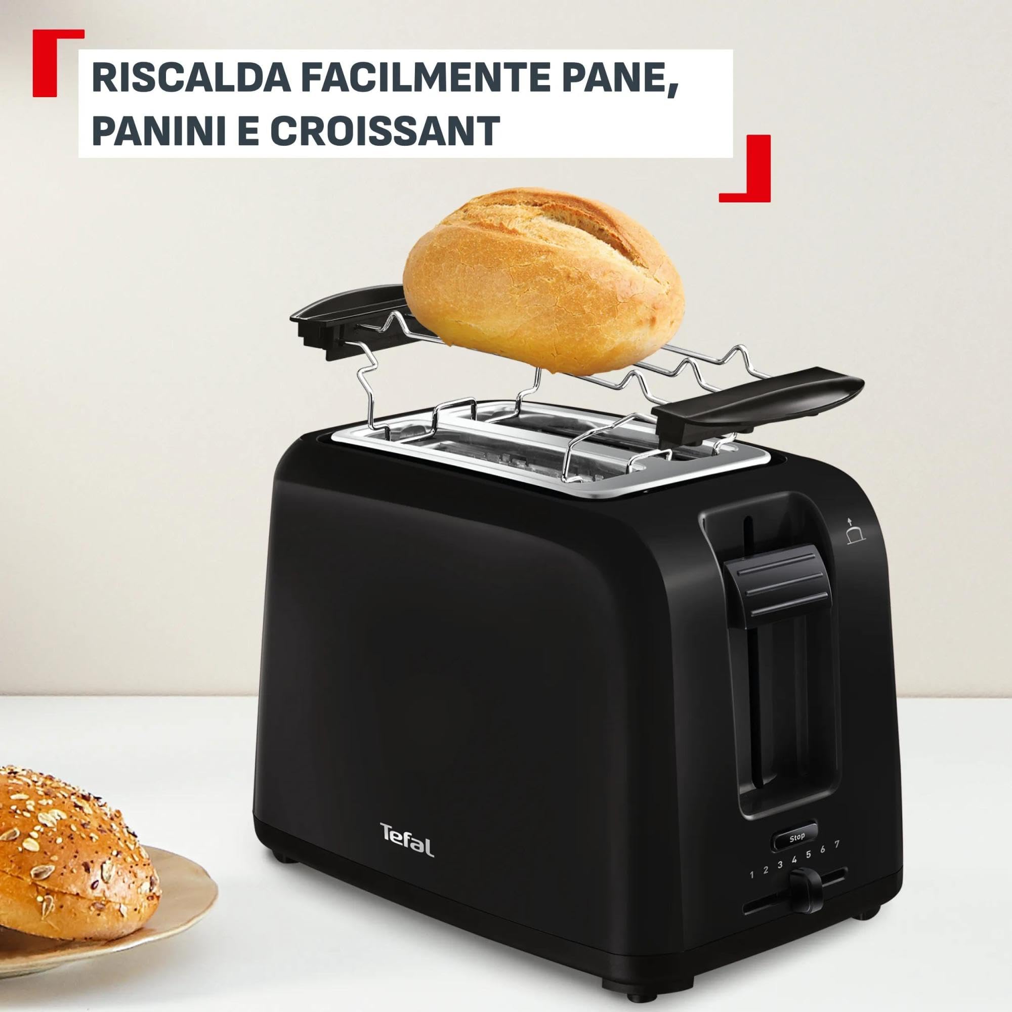 Tefal Vita, Tostapane 2 Fette Con Scaldapanini, Extra Lift, 7 Livelli Di Doratura, Nero, TT1A2810