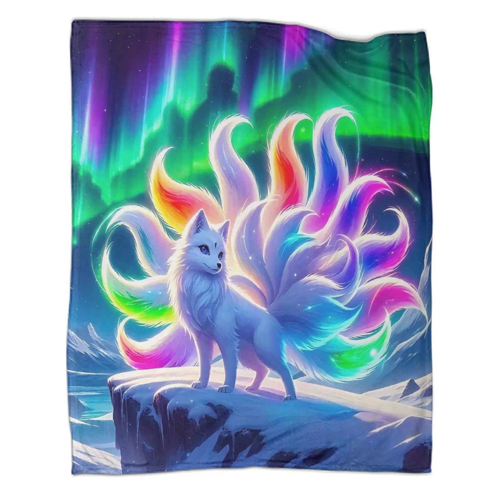 Couverture chaude 3D renard à neuf queues plaid flanelle toutes saisons
