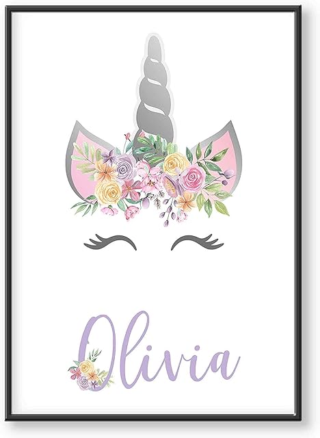 Personalised Name and Unicorn Nursery Wall Art Print, Unframed