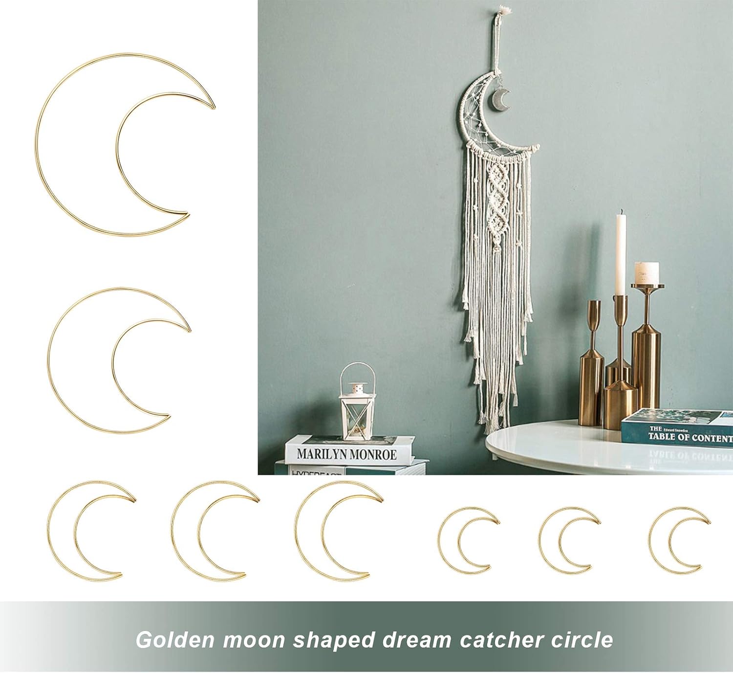 12pcs 4 Size Gold Dream Catcher Rings Metal Hoops Macrame Ring for Wedding Wreath Decor, Dreamcatcher, Macrame Wall Hanging Craft DIY and Home Decor, Gold Moon Hoops Set (2/4/6/8 Inch)