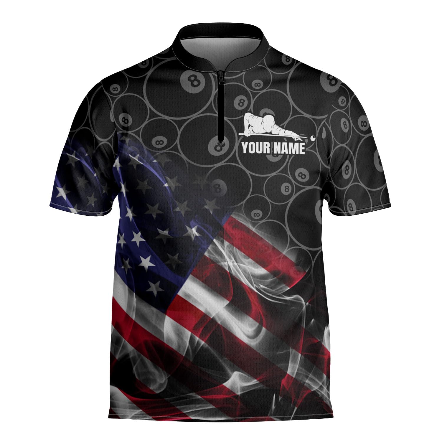 Personalized Billiard Bowling Jersey 3D Billiard Shirt Custom Billiard Flag Shirt Men's Pool Billiards Shirt 8 Ball Men Women (BiL14, Polyester Blend)