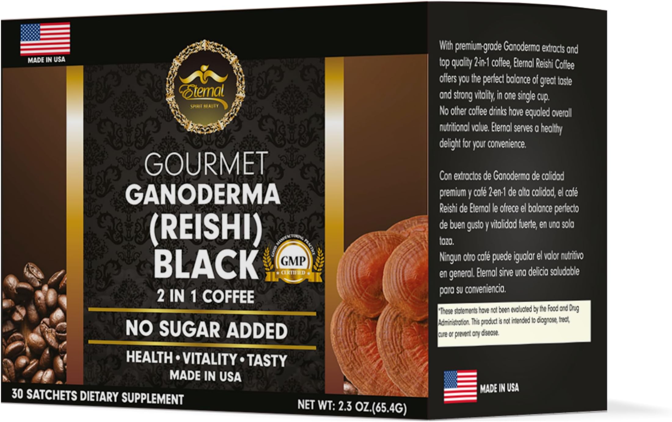 Eternal Spirit Beauty Asian Black Coffee Singles, Bold Roast, Instant Black Coffee, 30 Single Serve Packets (0.07 oz Each), Travel-Friendly Sachets