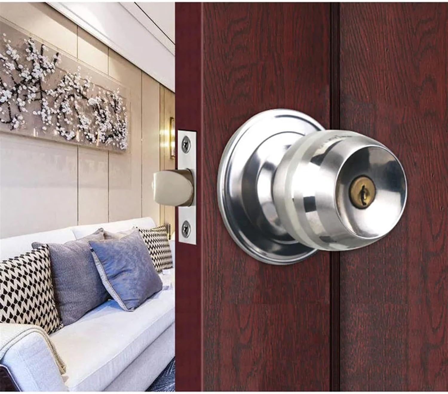 Stainless Steel Round Ball Privacy Door Set Bathroom Handle Lock with Key 1Pcs