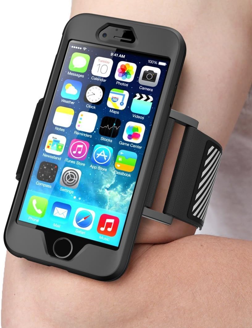 SUPCASE Easy Fitting Sport Running Armband for iPhone 6S Plus Combo with Premium Flexible Case (Black)