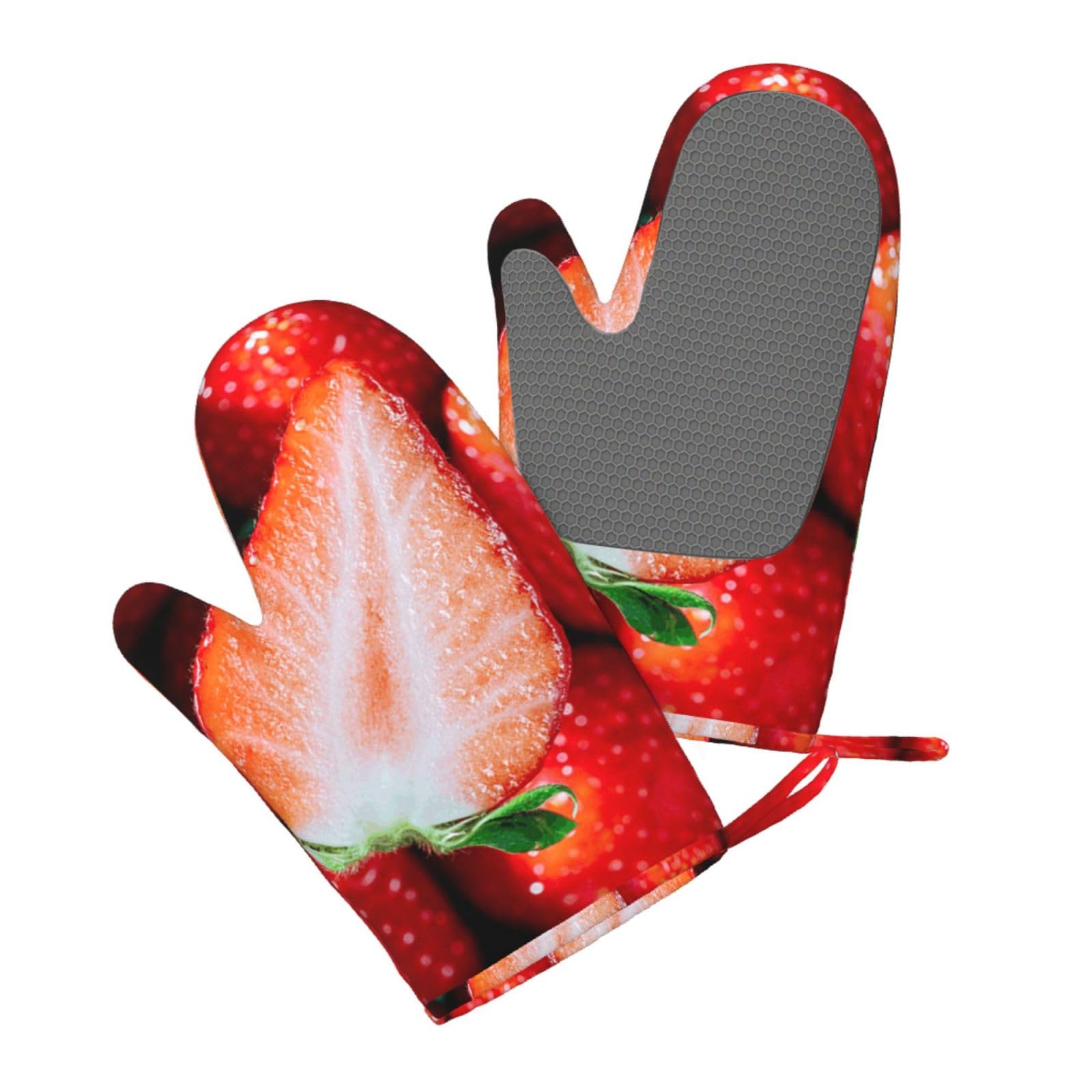 Aqrjlpo Women's Strawberry Silicone Oven Mitts Set 2Pcs, Printed Heat Resistant Non-Slip Silicone Oven Gloves For Kitchen Cooking Baking Microwave