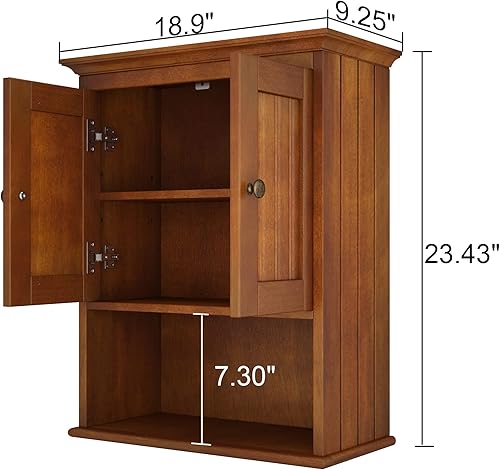 Miniatura 9 de Treocho Armario de pared de madera para baño, botiquín con puertas y estante ajustable para baño, sala de estar, cocina, armario, negro