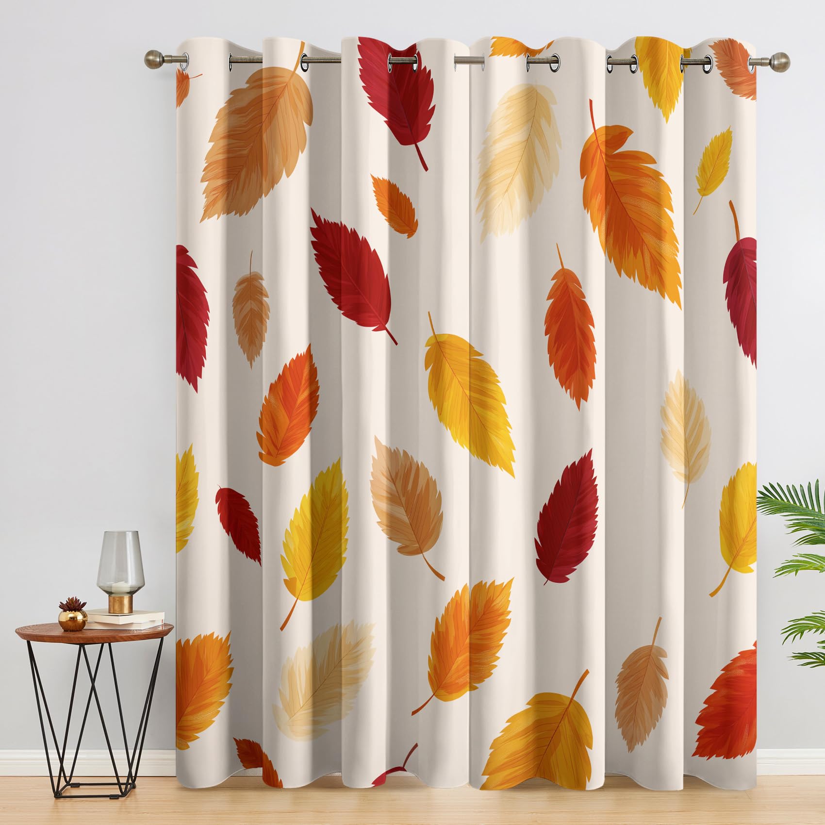 Generisch Herbst Blatt Vorhang Blickdicht 2er Set, H 260 x B 140, 95% Verdunklung, Herbst Blätter Vorhänge für Wohnzimmer Schlafzimmer Deko, Thermo Fenster Gardinen mit Ösen OSF191