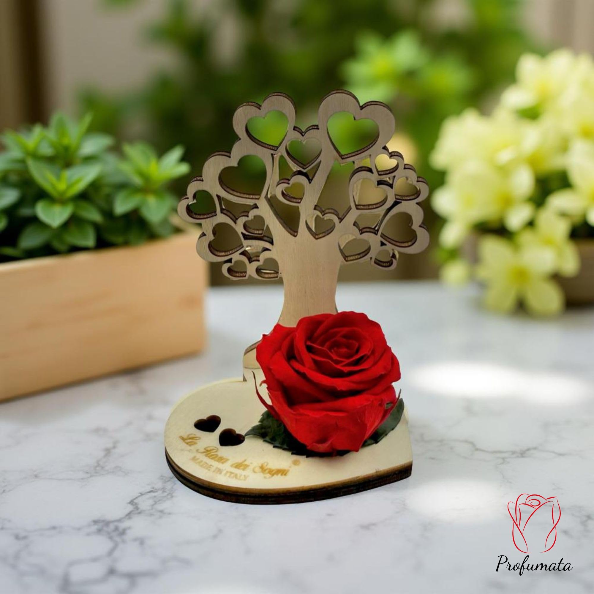 Rosa Stabilizzata con Albero della Vita in Legno – Fiore Naturale a Lunga Durata, Intaglio Laser e Scatola Elegante – Idea Regalo Simbolica Made in Italy (Rosa)