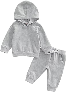 Thorn Tree Infant Baby Boys Pants Set Hooded Solid Sweatshirt Top Pocket Elastic Waist Pants 2Pcs Outfits Fall Winter Suit