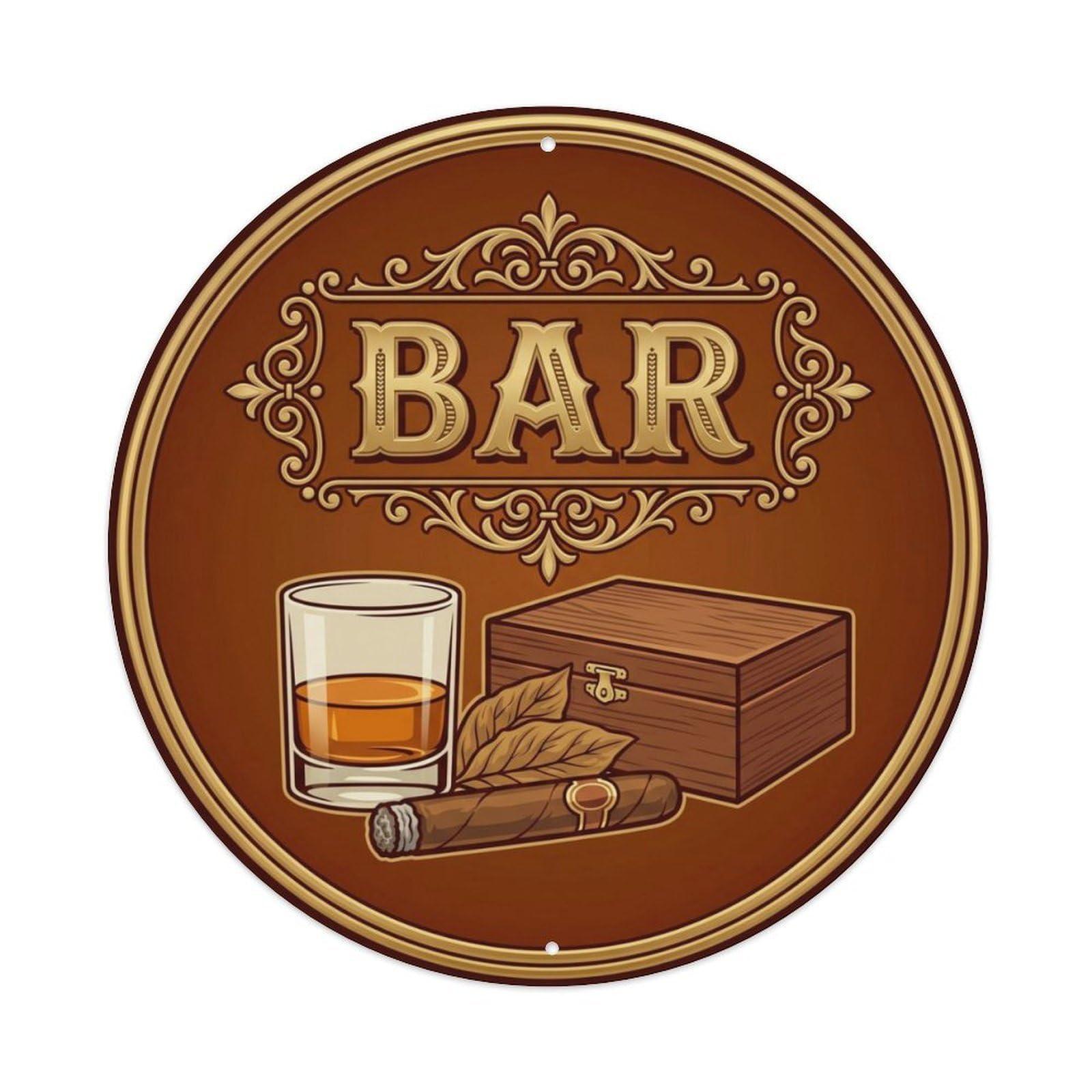 BAR Vintage Cigar Plate Metal Tin Sign Plaque Wall Decor for Cafe, Club Bar, Office, Home Garden Round Metal Poster 8x8Inch