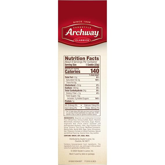 Archway Cookies, Classic Soft Oatmeal Raisin Cookies, 9.25 Oz (Pack of 4)