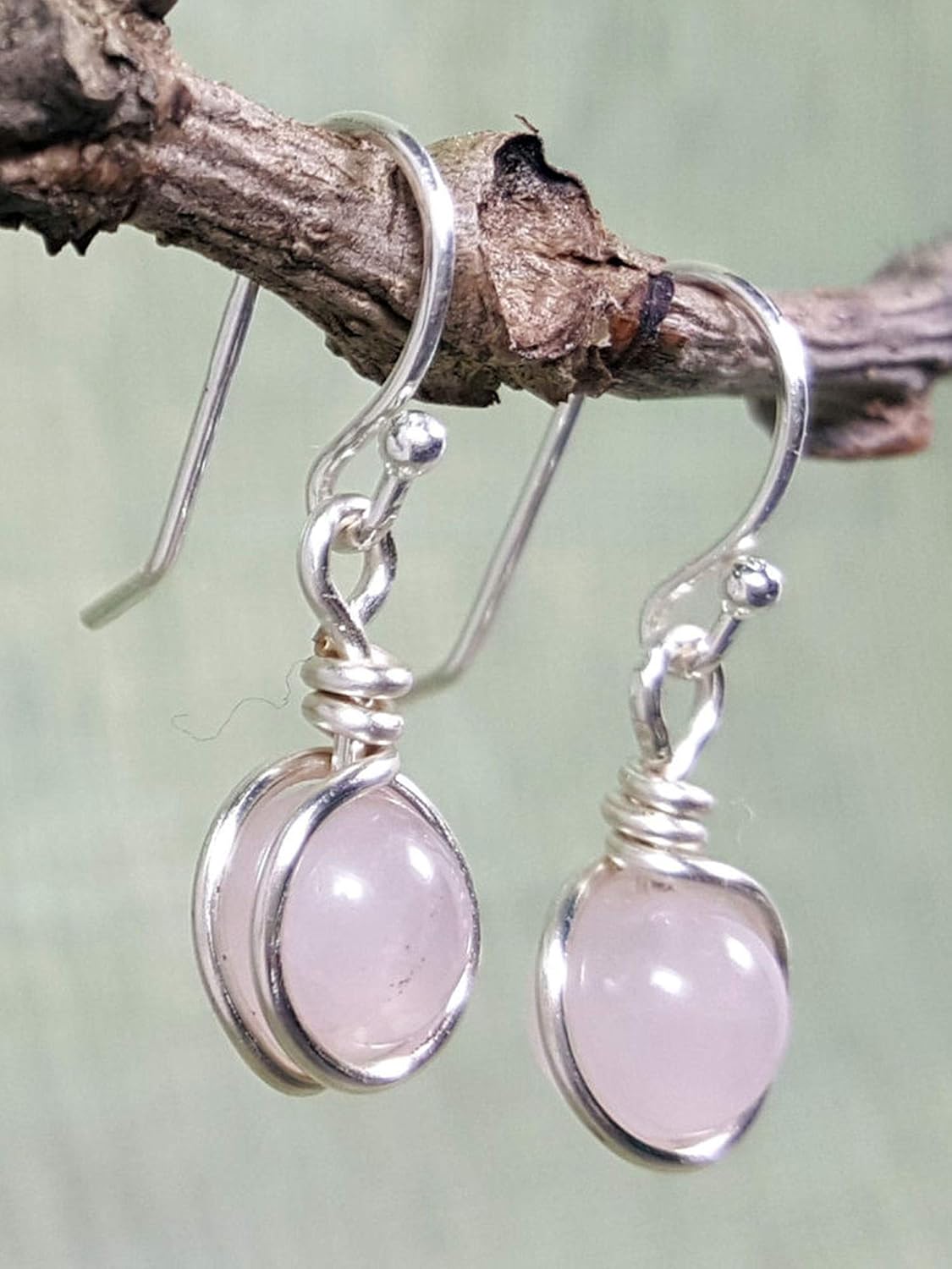 Sterling Silver Rose Quartz Drop Earrings, Handmade Natural Gemstone Dangle Jewelry - Image 4