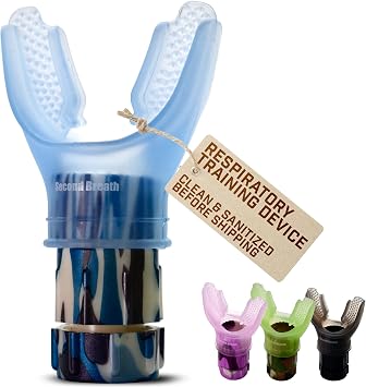 Second Breath Respiratory Trainer | Made with High Grade Silicone | Premium Lung Exerciser in Four Exotic Colors | Breathe Easier with Stronger Lungs | Portable & Easy to Clean Blue Camo