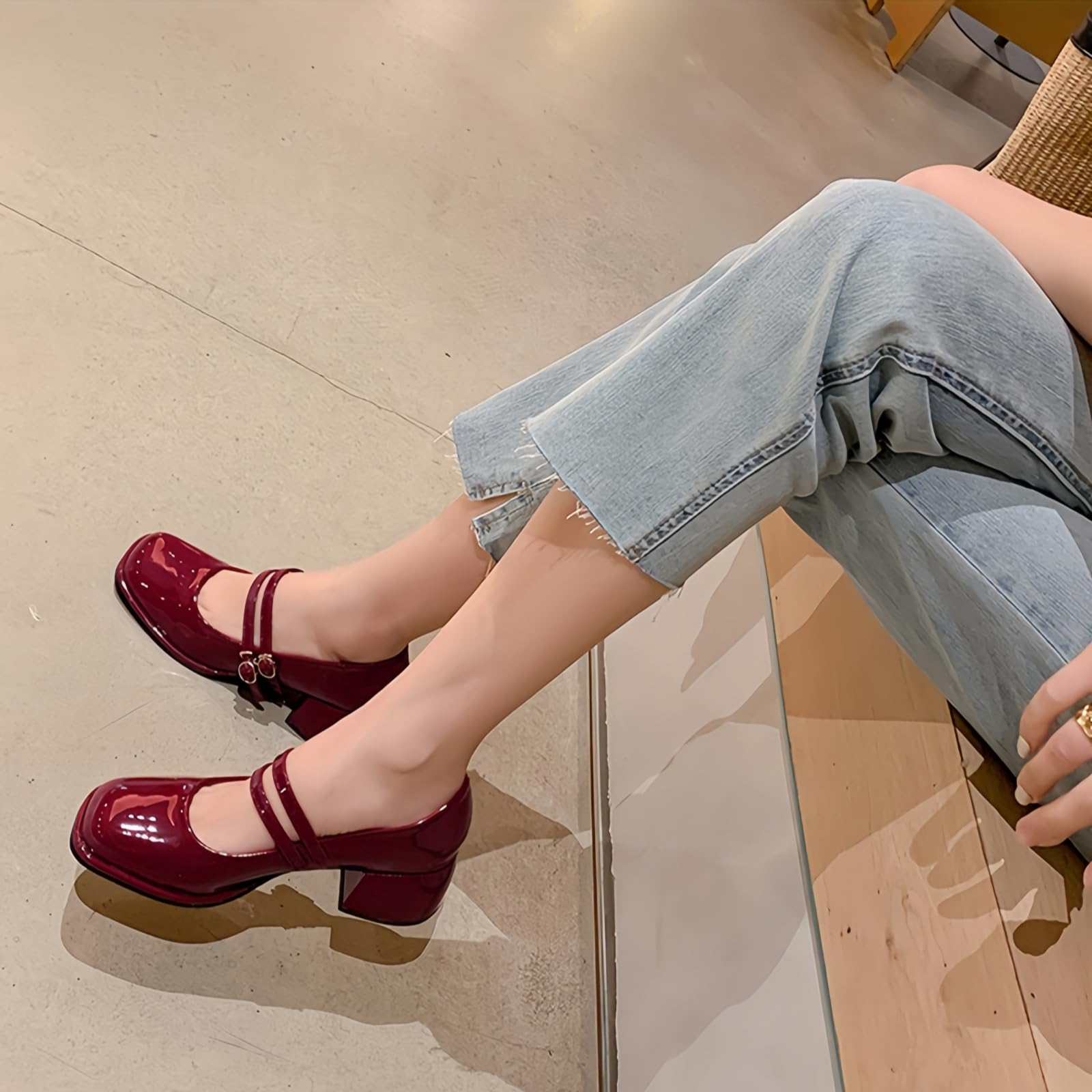 Plateforme en Cuir breveté pour Femmes Mary Janes Robe Pompes Gothique Chaussures à Talons Gros Bas Douce Lolita fermée Orteil Cheville Bracelet réglable