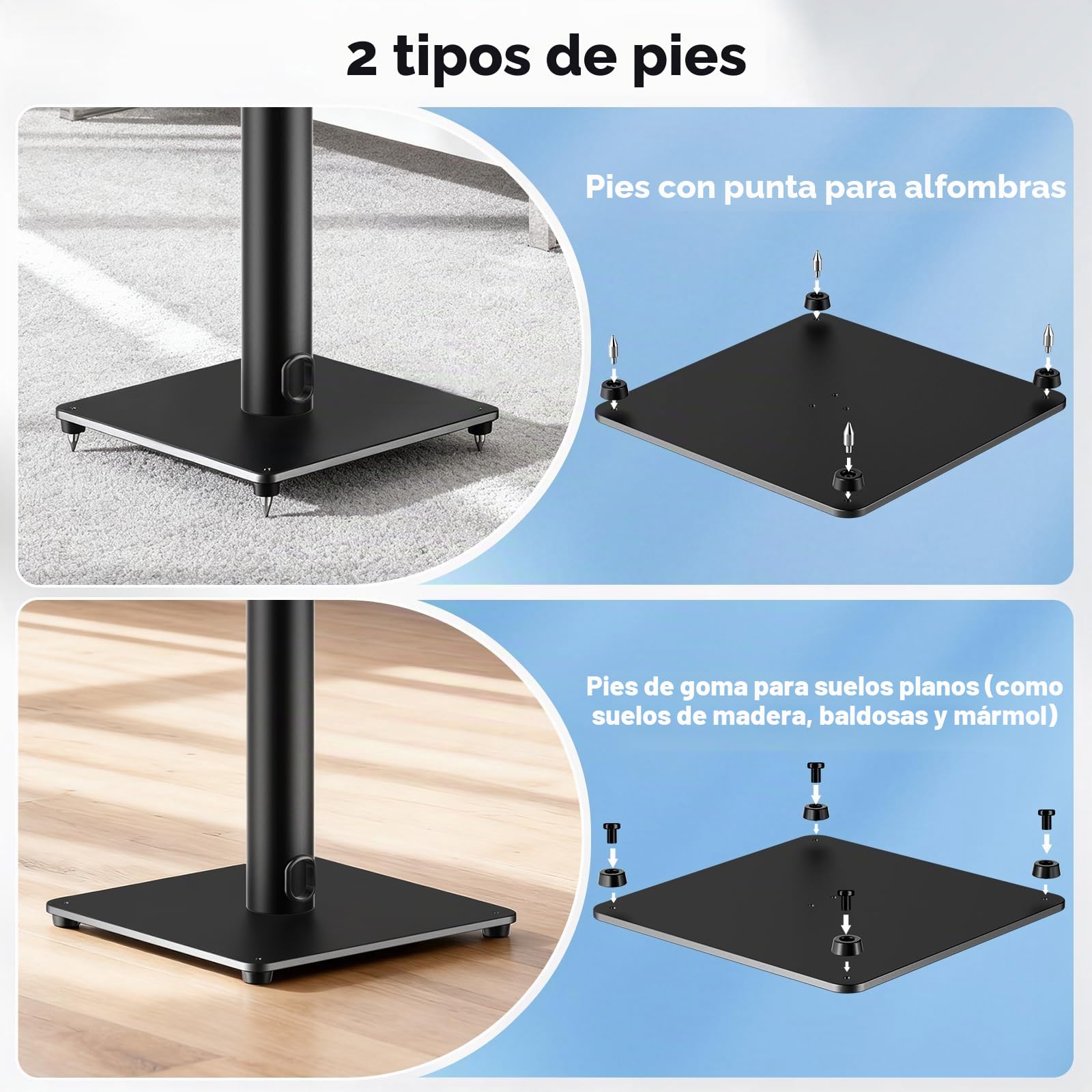 Soporte de Altavoz Regulable,Surround Universal Soporte de Altavoz de Pie Altura Ajustable de 72-120cm,satélites de hasta 15 kg,Montaje Fácil, Gestión de Cables