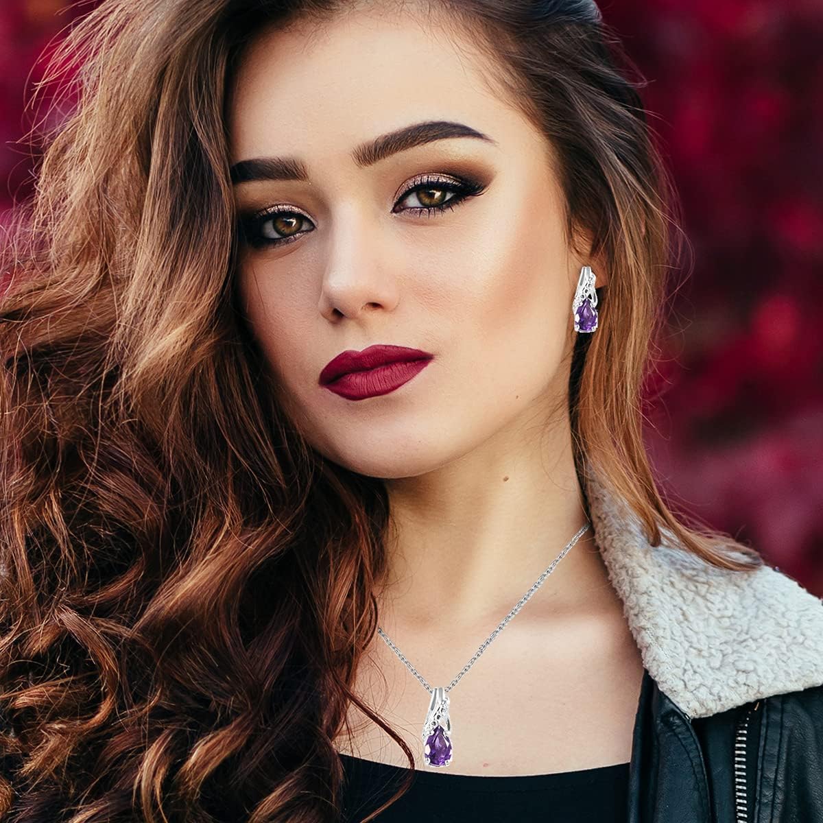 SHOP LC DELIVERING JOY Costume Jewelry Sets for Women Elegant - Teardrop Pendant Necklace Set 20"& Dangle Drop Earrings Set 925 Sterling Silver Stainless Steel Birthstone Jewelry for Women Gifts