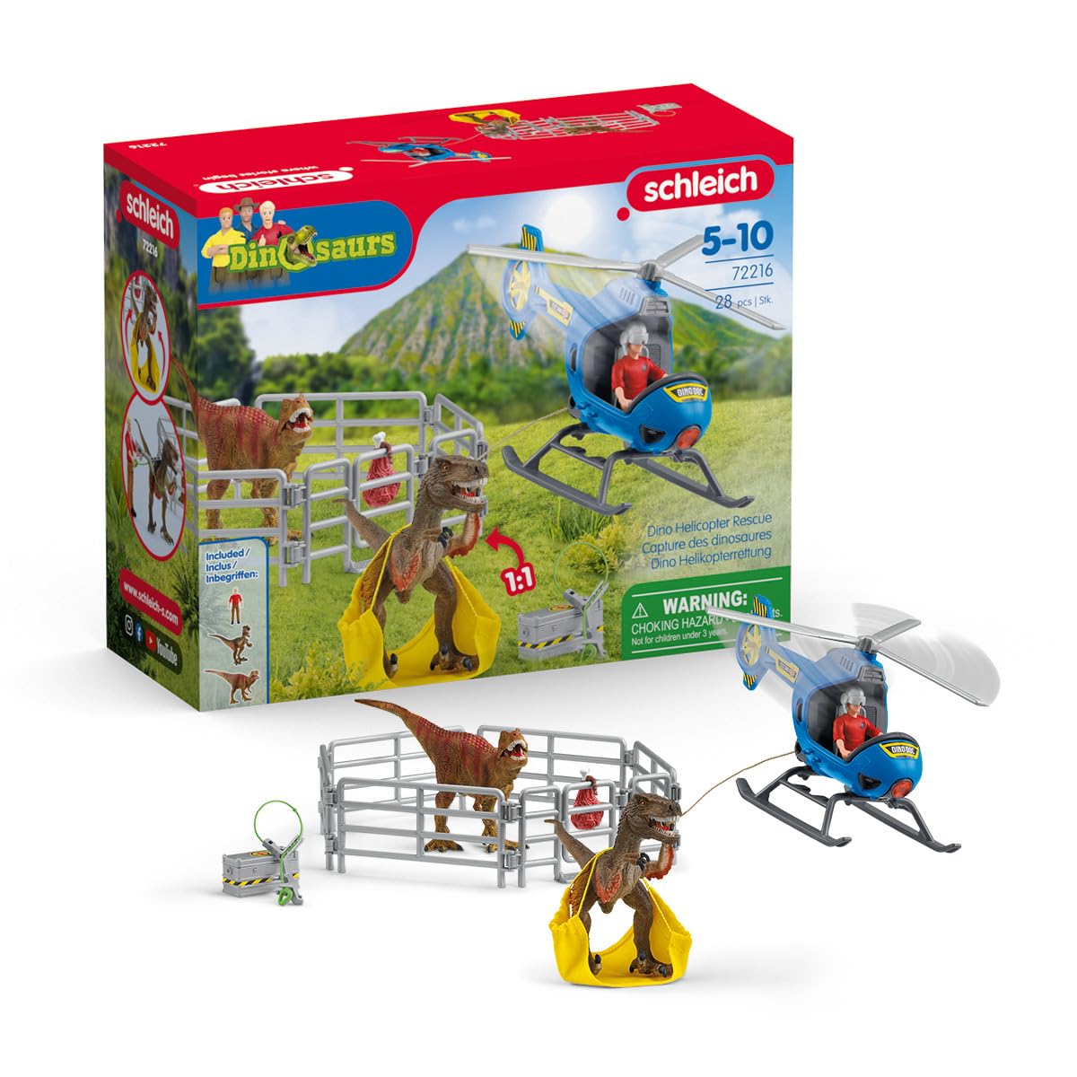 schleich 72216 Dino Helicopter Rescue, from 5 years, DINOSAURS - Playset, 28 pieces