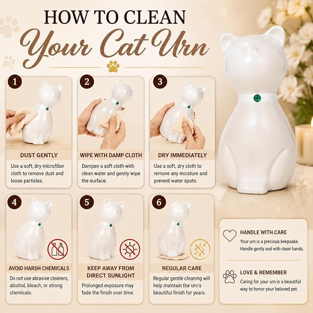 Foto 6 de 6 de Urna para Cenizas de Gato Mascotas Gatito Conmemorativa, Gatito Blanco 8.5"