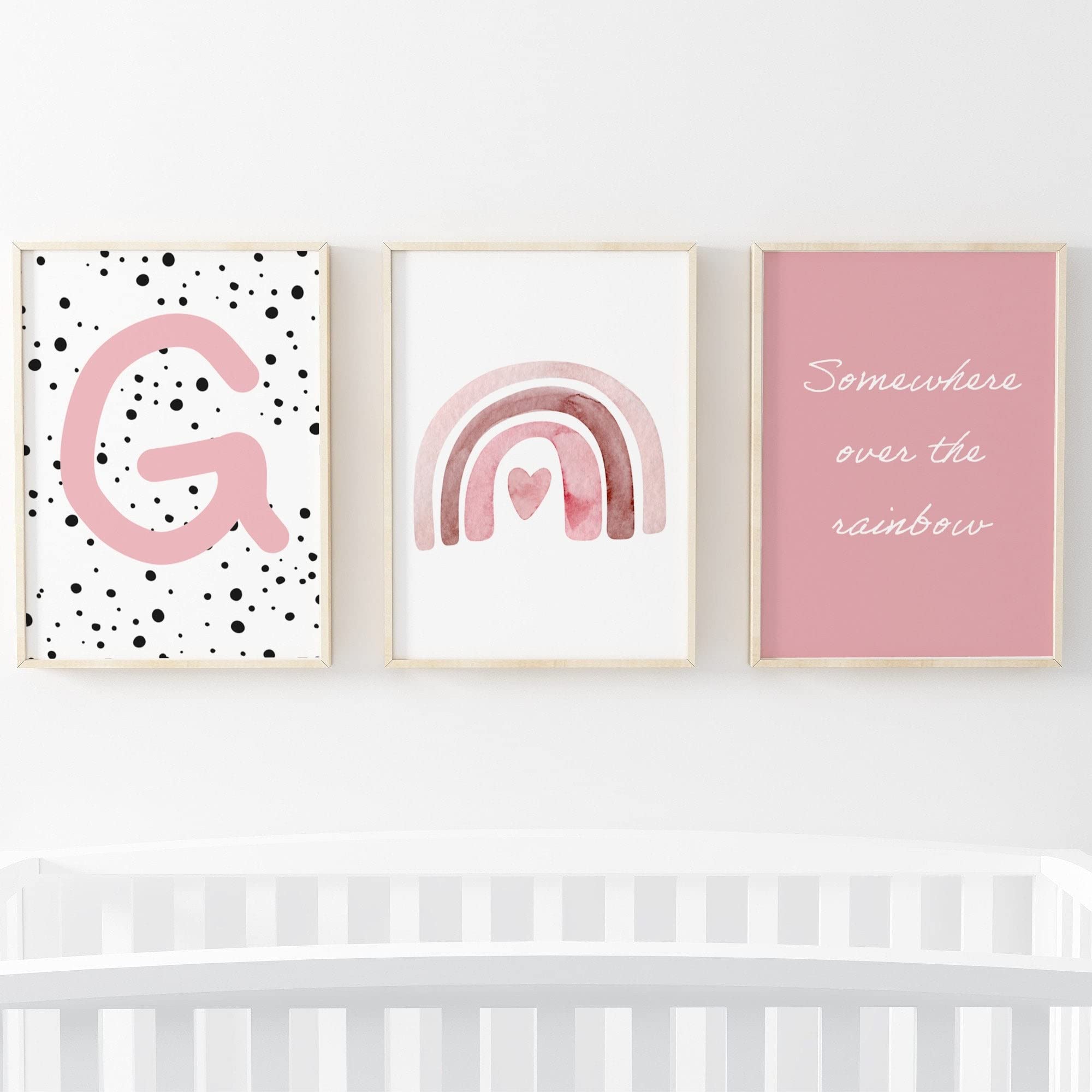 Pompom Prints® Set of 3 Girls Bedroom Prints, Rainbow Nursery Prints, Scandi Boho Style Nursery Decor, Playroom Prints [Picture Frames not Included] (A3, G)