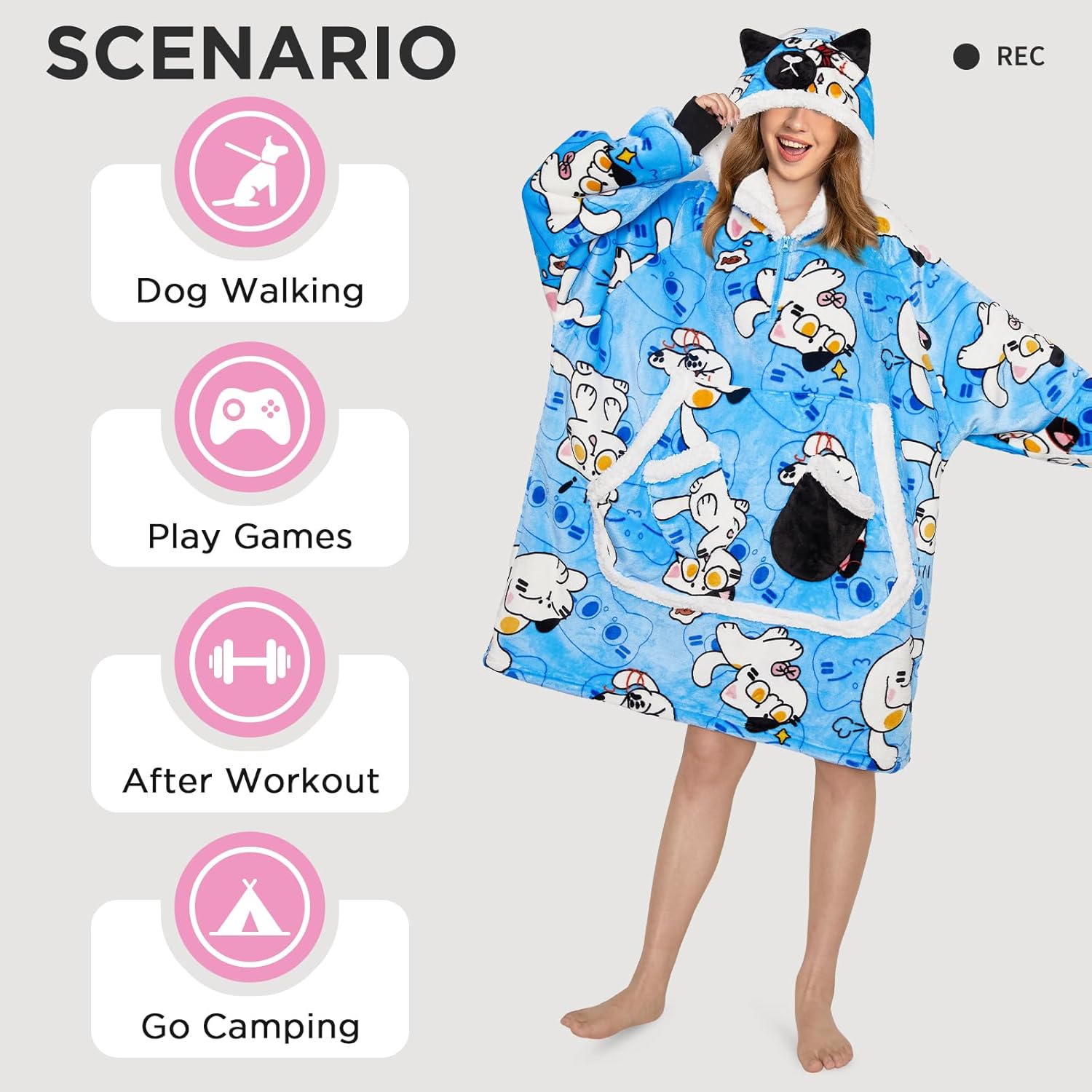 OLAOLA Cat Wearable Blanket Hoodie Snuggies for Adults Oversized Animal Heated Hooded Blanket Throw Comfy Sweatshirt Blanket Hoodie Women Men Sherpa Fleece Snuggy with Pockets & Sleeves for Christmas - Image 4