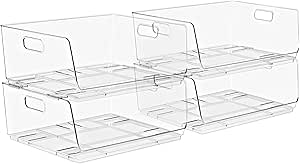 Sorbus Stackable Storage Bins Open Front - Clear Stackable Storage Bins - Pantry Bins for Storage and Organization - Acrylic Stackable Bins for Kitchen - Clear Pantry Organizer Bins (Large 4 Pack)