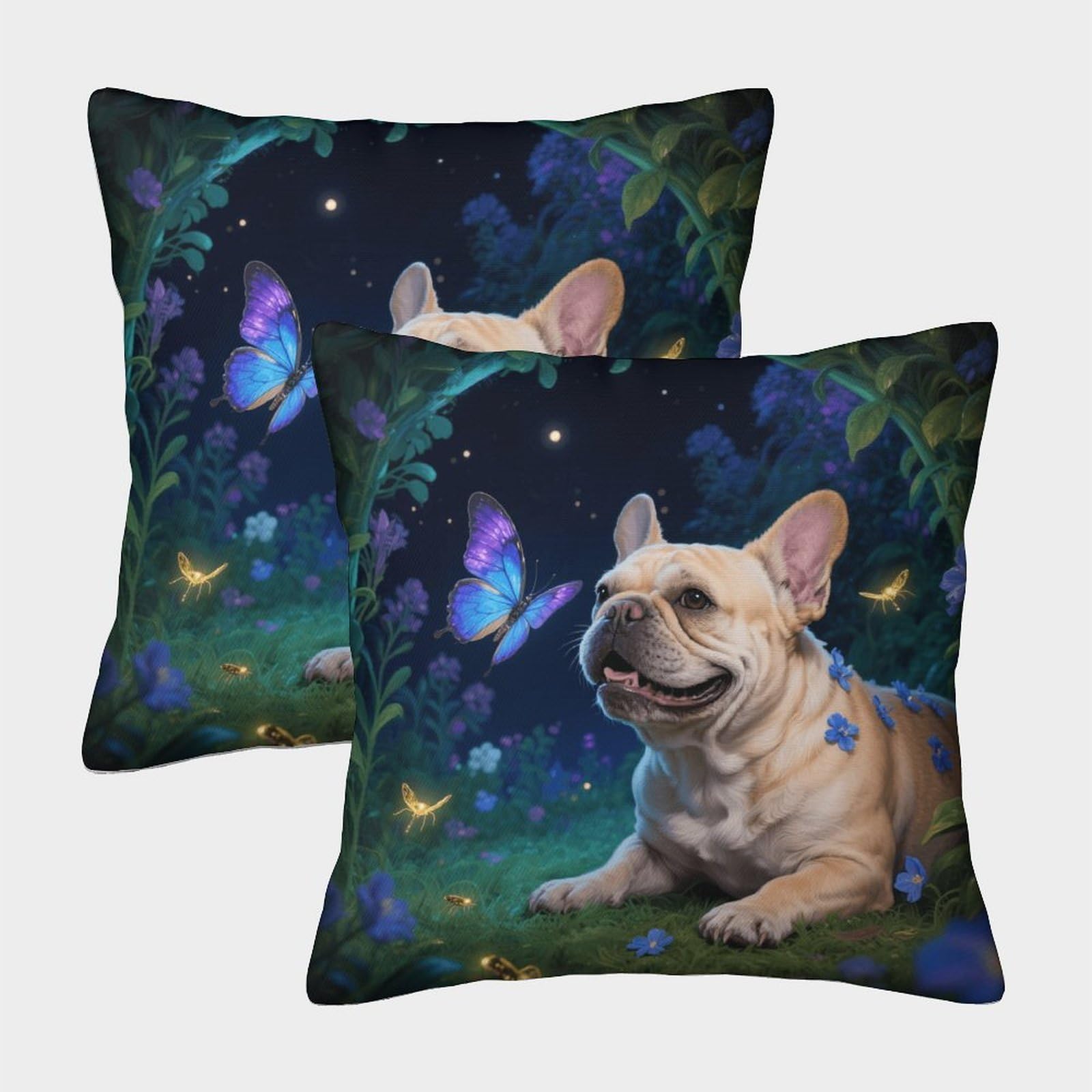 EMYXPAQM French Bulldog Cushion Covers Set of 2, Premium Polyester Throw Pillow Cover with Hidden Zipper, Square Decorative Pillow Cases, for Sofa Bedroom 40x40cm
