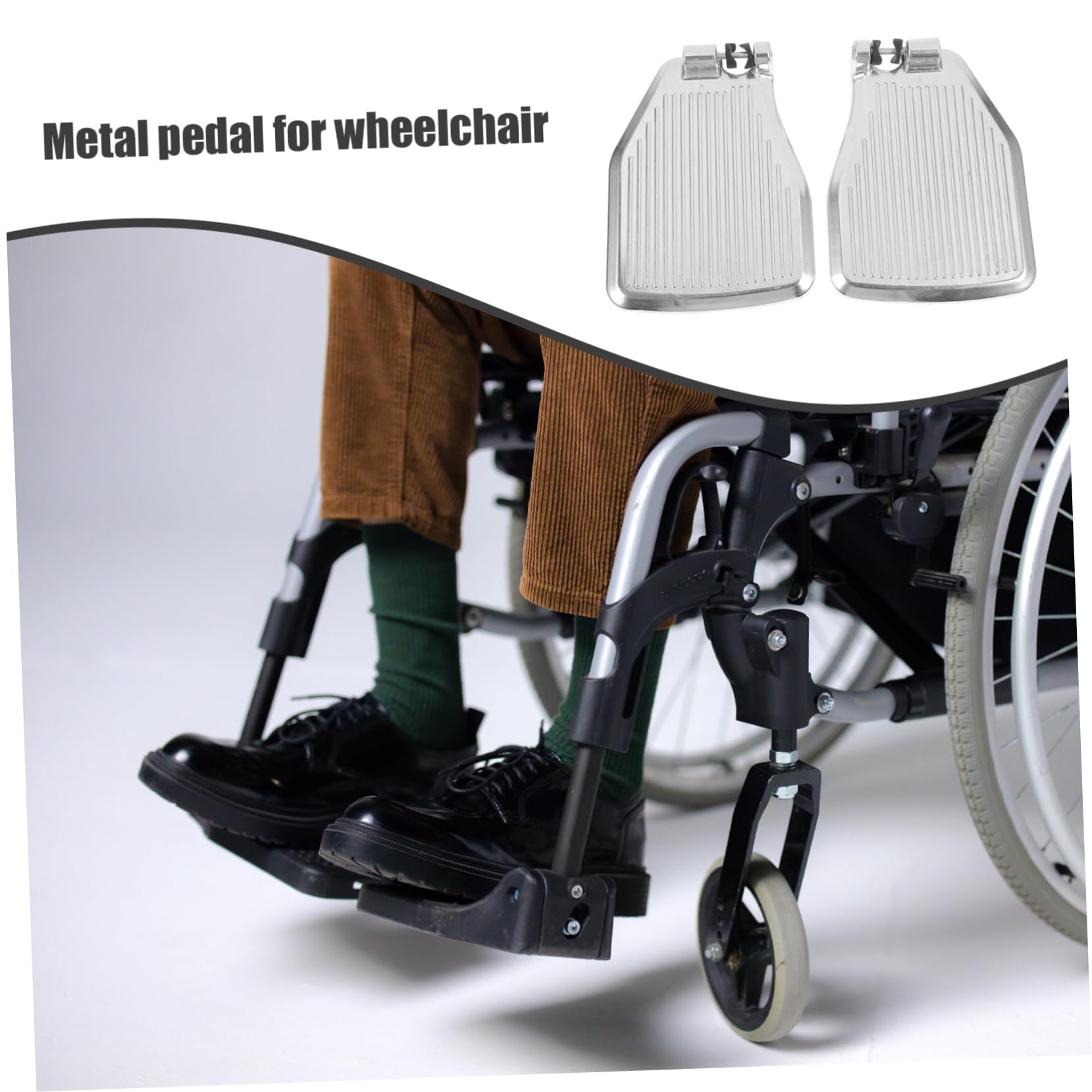 Reposapiés para Silla de Ruedas, 1 Par de Pedales Gruesos de Aleación | Plata, Repuesto, Apoyo Estable, Diseño Ergonómico, Recambios para Usuarios Movilidad Reducida