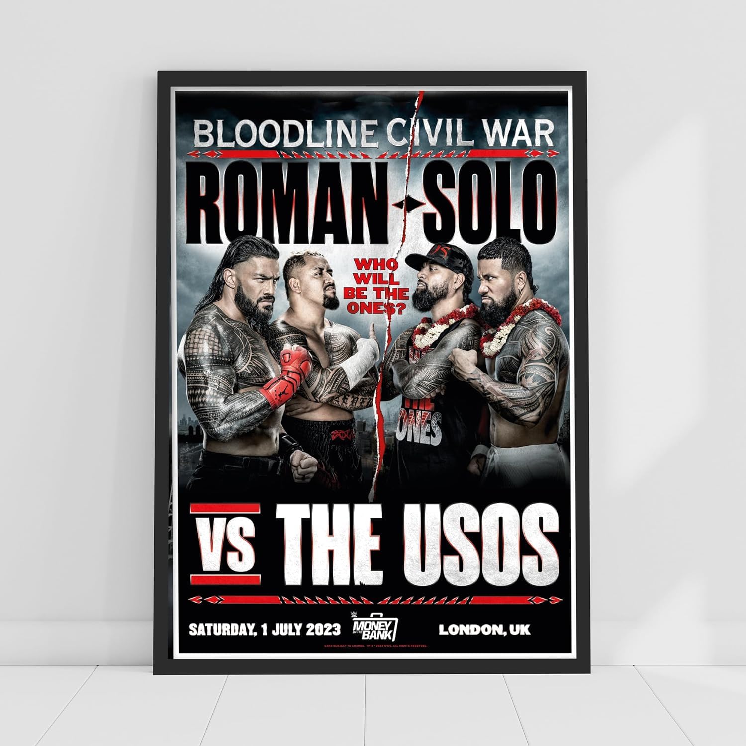 Themed Black Wwe Print - Money In The Bank Bloodline Civil War Poster Wrestling Wall Art (42Cm X 59.4Cm - A2)