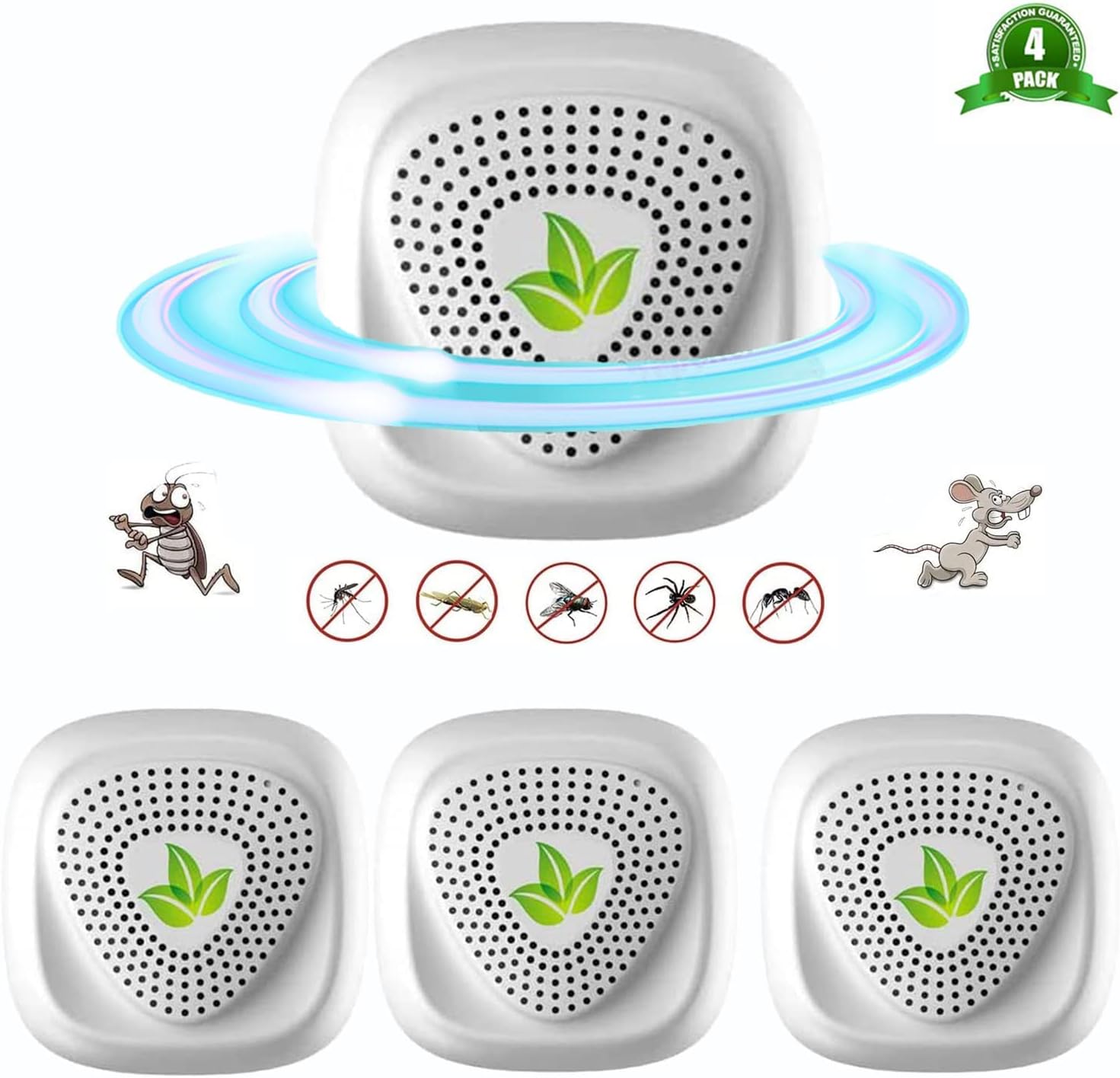 EGEYI Ultrasonic Pest Repeller Insect Repellent, Efficient Repelling Spider, Mosquitoes, Mouse, Cockroach and Other Rodents, 100% Safe (4 Packs)