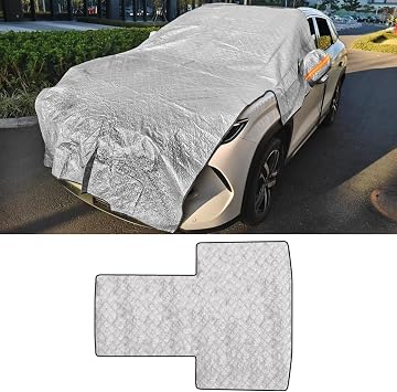 Car Windshield Snow Cover, Waterproof Auto Front Window Ice Protector with Side Mirror Covers, Universal Windproof Windshield Sunshade Dust Cover for Sedan, SUV, Truck White