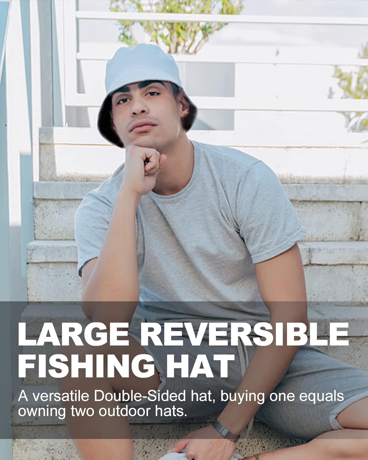 Miniatura 5 de Zylioo Sombrero de pescador de gran tamaño XXL 100% algodón, sombreros de pescador reversibles de moda, sombrero de sol de pesca de verano de doble