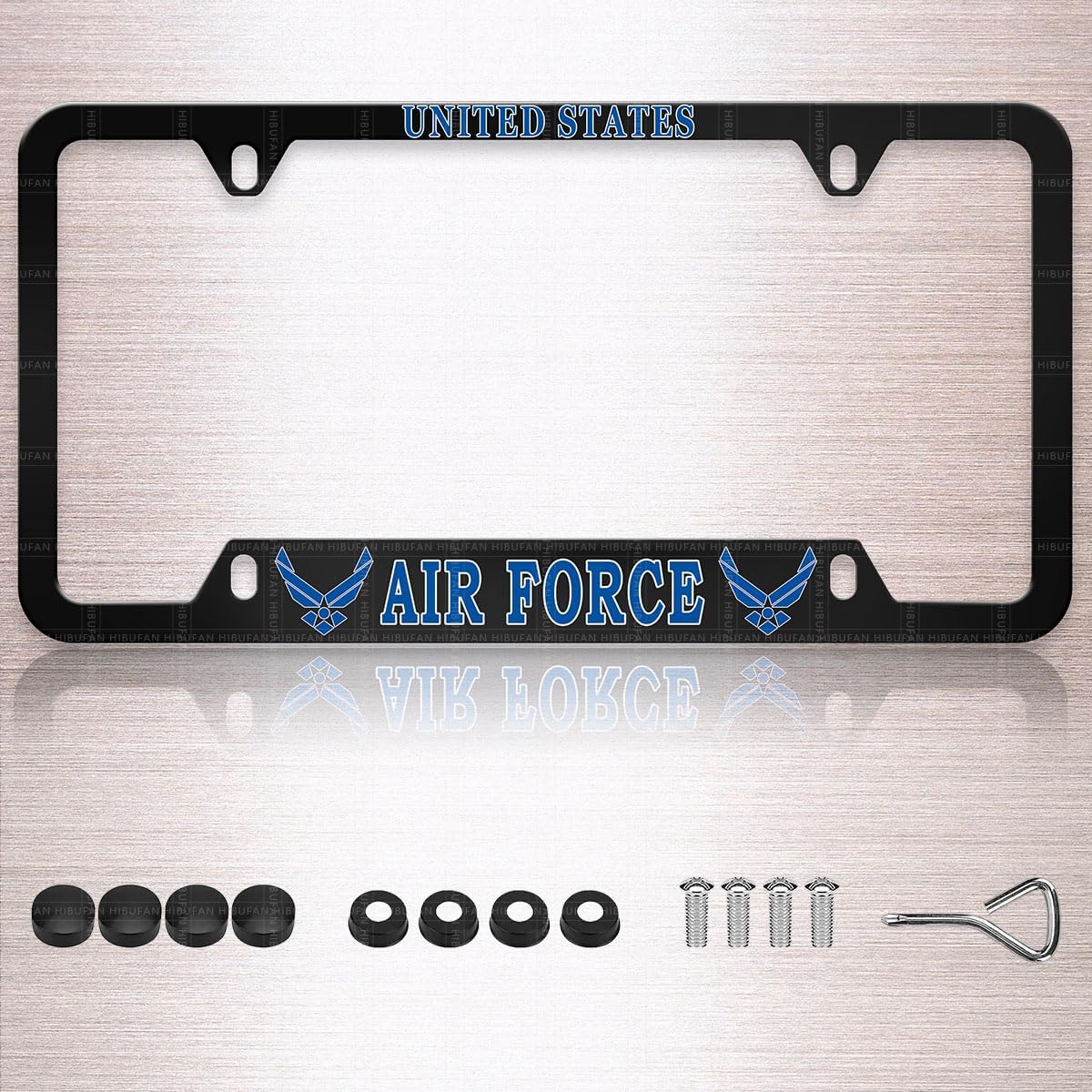 1 PC License Plate Frame for US Air Force with Screw Caps, 4 Holes Aluminum Car Licenses Plate Covers Holders for USAF