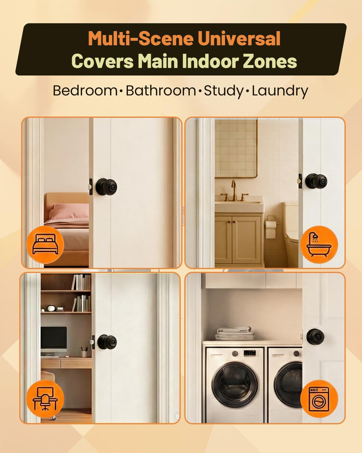 Black Door Knobs, 10 Pack Privacy Door Knobs Interior Door Knob for Bedroom/Bathroom Keyless Doorknobs Interior/Exterior Lockset, Black Modern Design Door Hardware