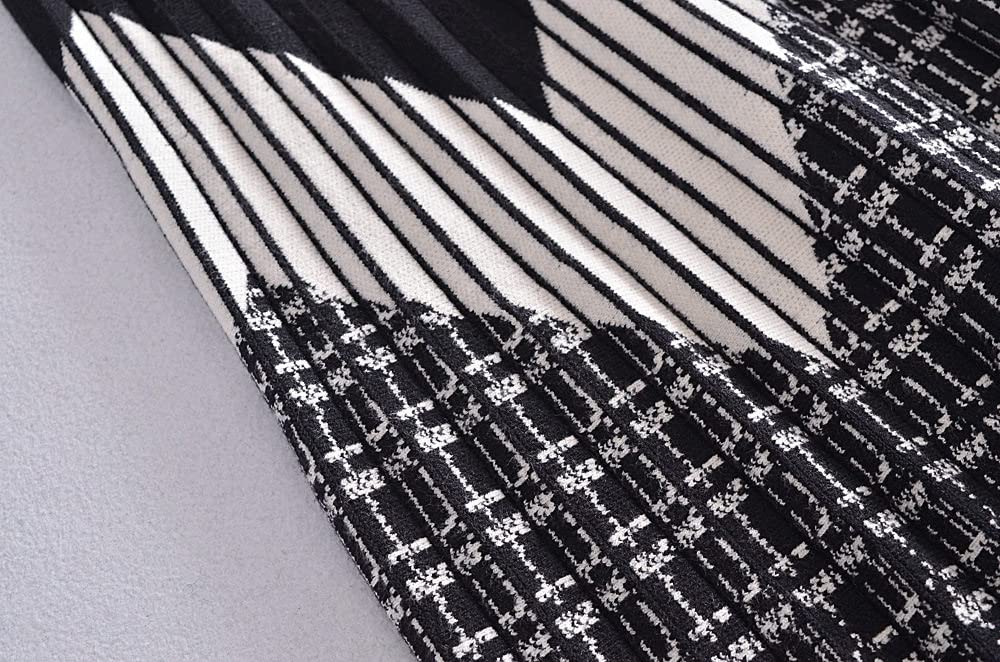 Faldas para Mujer Reino Unido,Falda De Invierno A Cuadros Cintura Elástica Onda Falda Plisada De Talle Alto De Punto Negro Faldas Plisadas Midi Acampanadas para(Coffee)