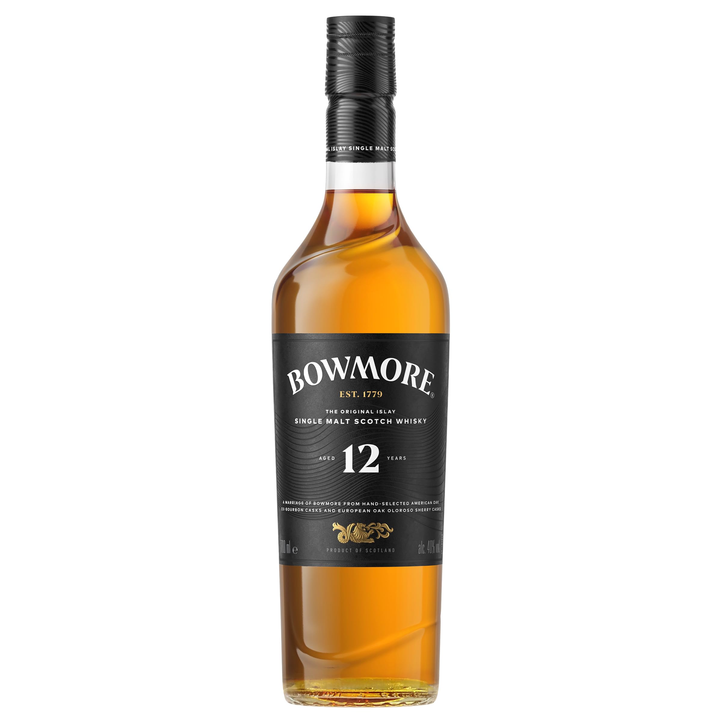 Bowmore 12 Jahre, Single Malt Scotch Whisky, mit Geschenkverpackung, ausgewogen mit rauchigen Geschmacksnoten, 40 Prozent Volumen, 700ml Einzelflasche
