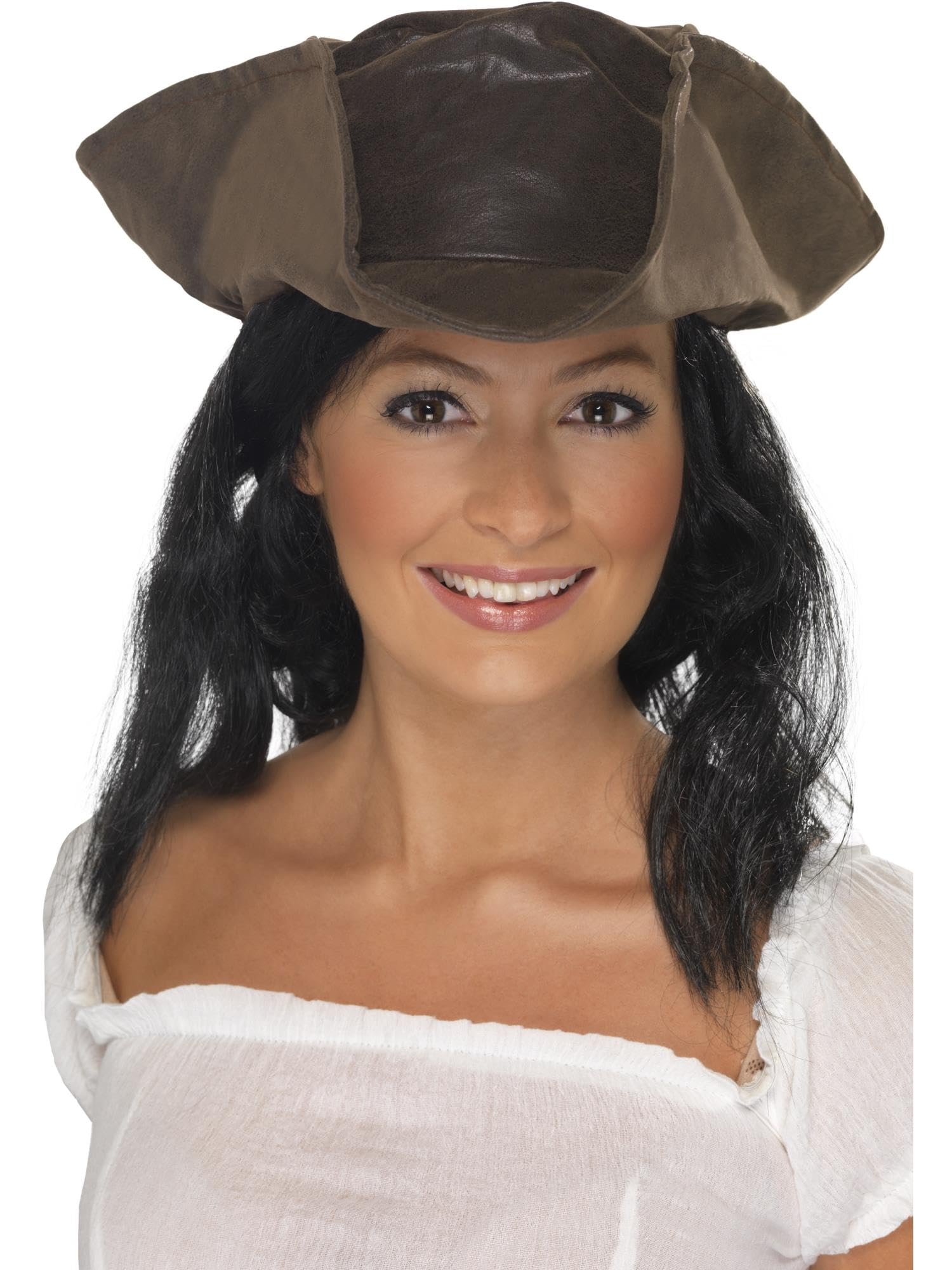 Smiffys Leather Look Pirate Hat Hair - Brown with Black